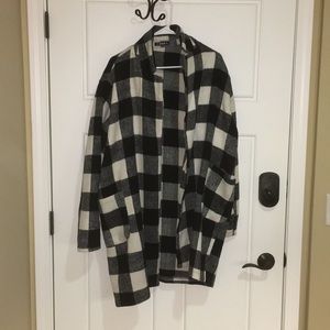 Open front black and white plaid over coat